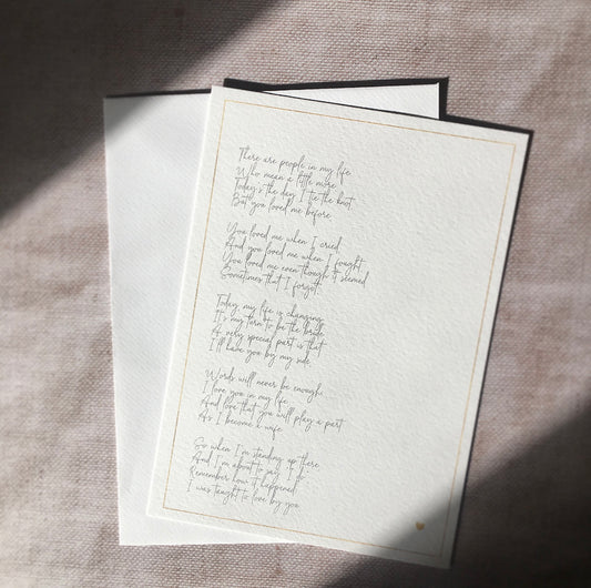 'Taught to Love' - Poem to Gift to your Parent/Stepparent on your Wedding Day - Download & Print