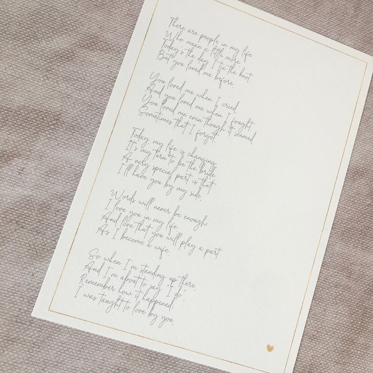 'Taught to Love' - Printed Poem to Gift to your Parent/Stepparent on your Wedding Day