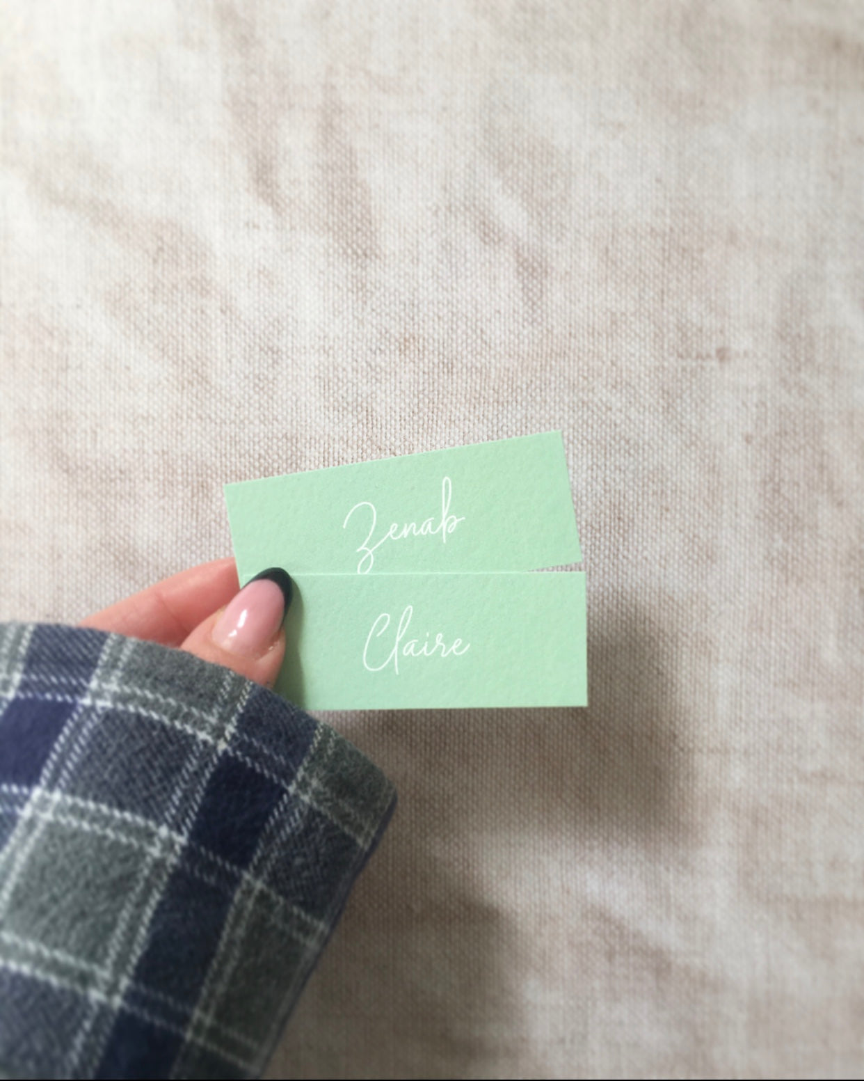 Clare Designs | Flat Wedding Placed Name Cards, Available in 16 Colours, Sage Green, Blush, Blue, Grey, Sand, Neutral