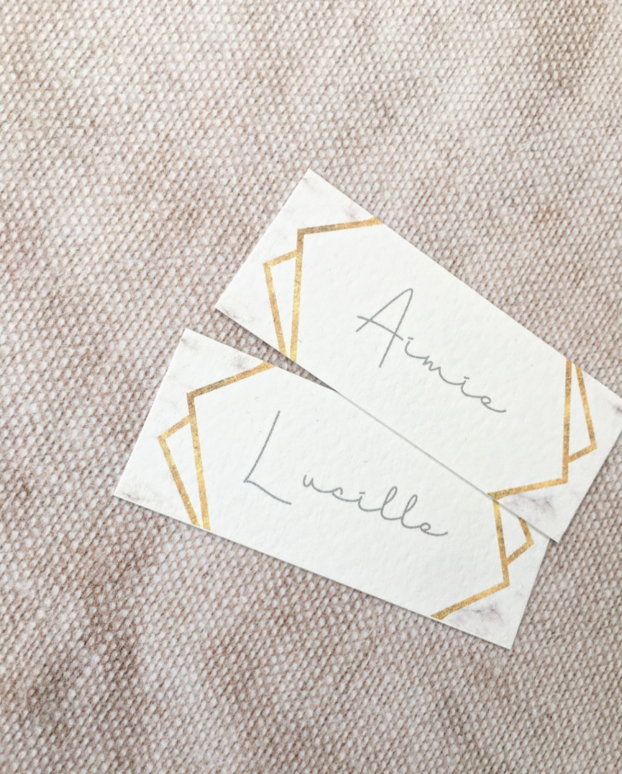 Marble & Gold Geometric Frame Wedding Place Name Cards