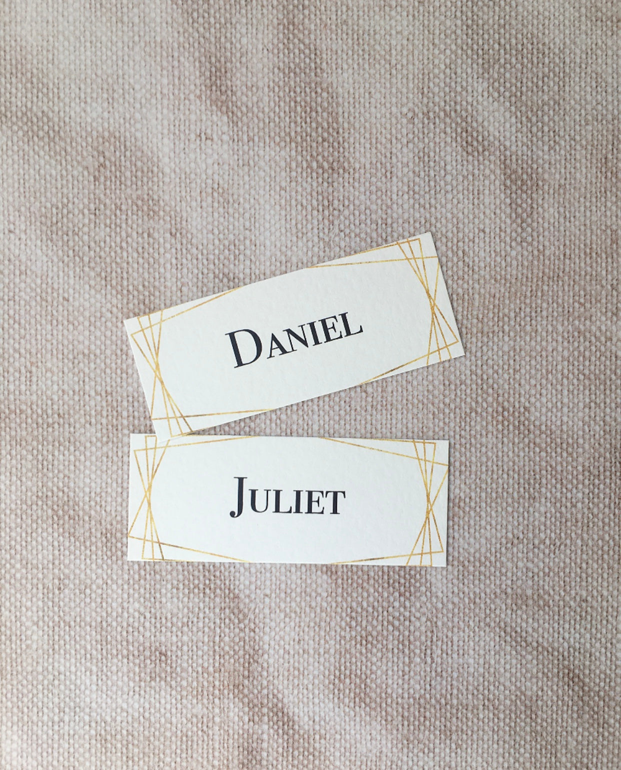 Geometric Ivory & Gold Wedding Place Name Cards