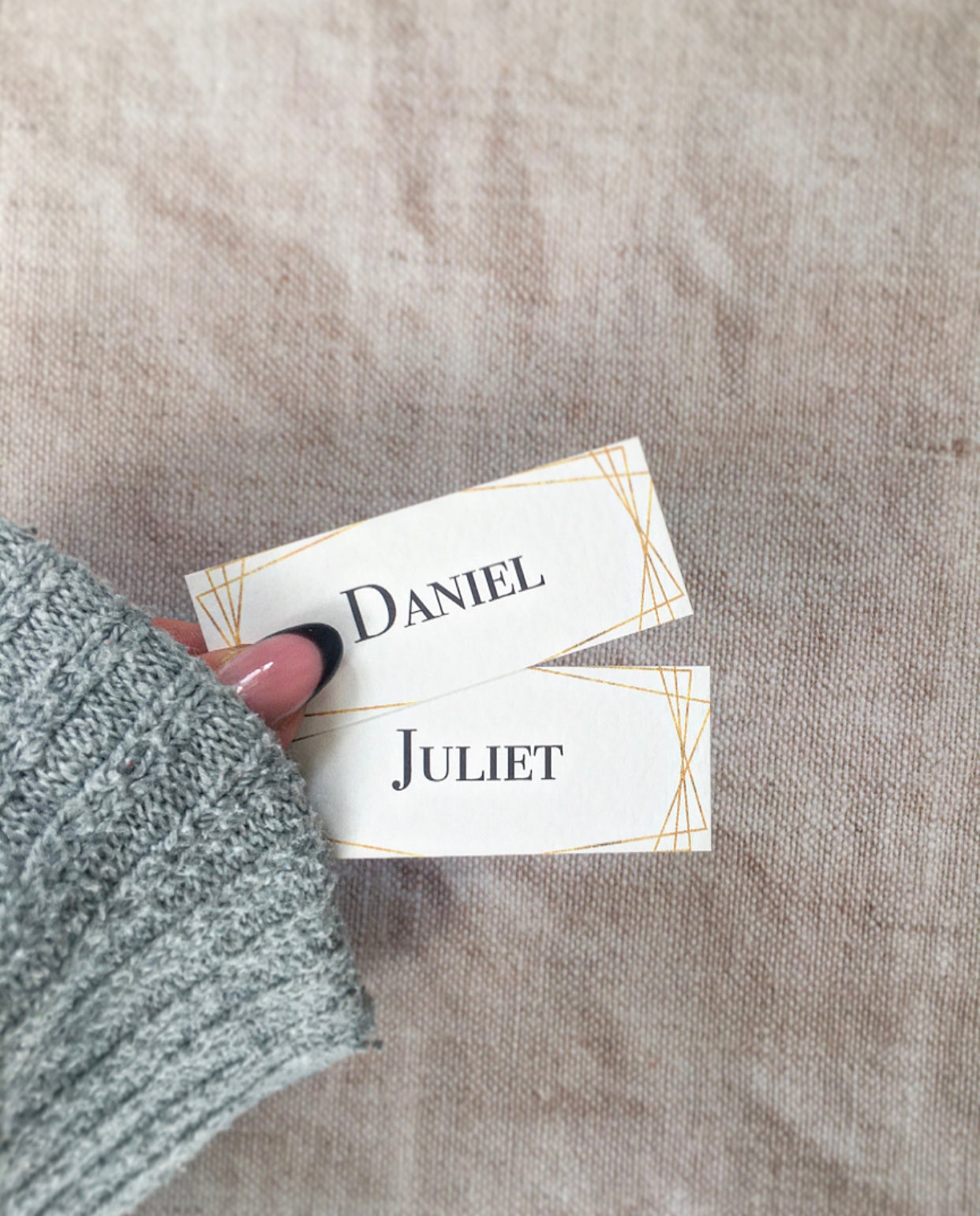 Geometric Ivory & Gold Wedding Place Name Cards
