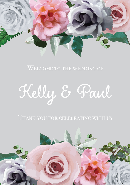 Grey & Blush Floral Welcome Sign