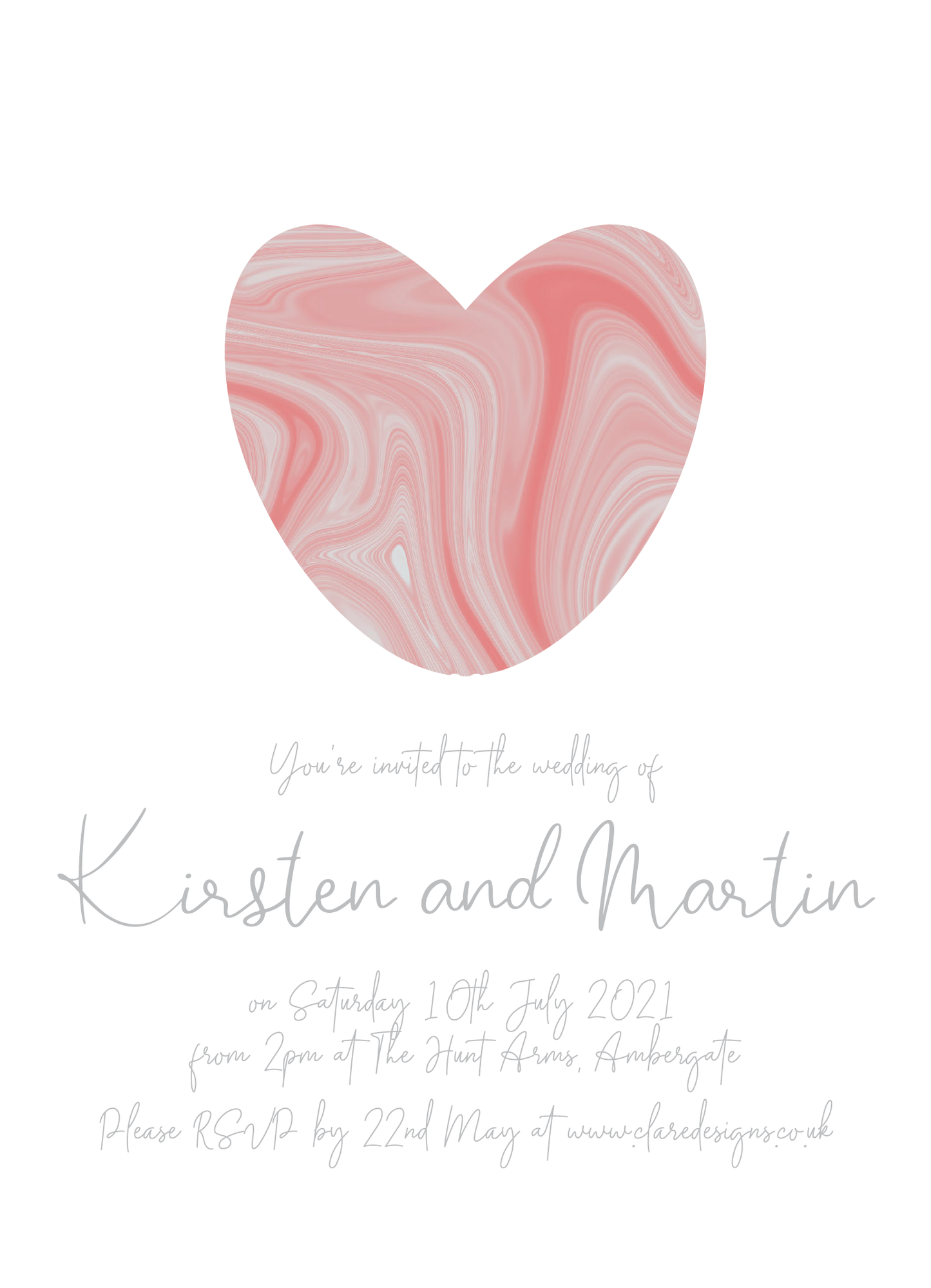 Peach Marble Wedding Invitation / Wedding Stationery