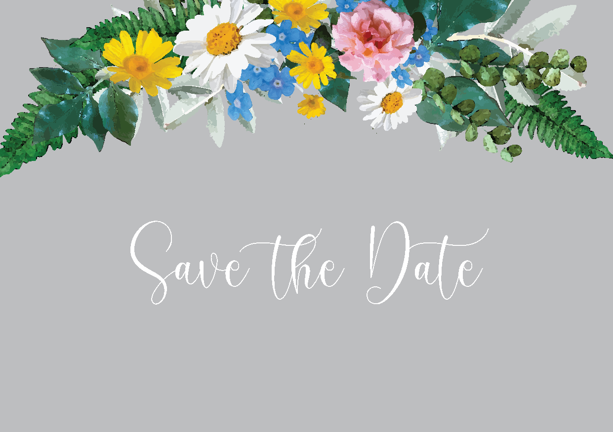 Vintage Grey Floral Wreath Save The Date