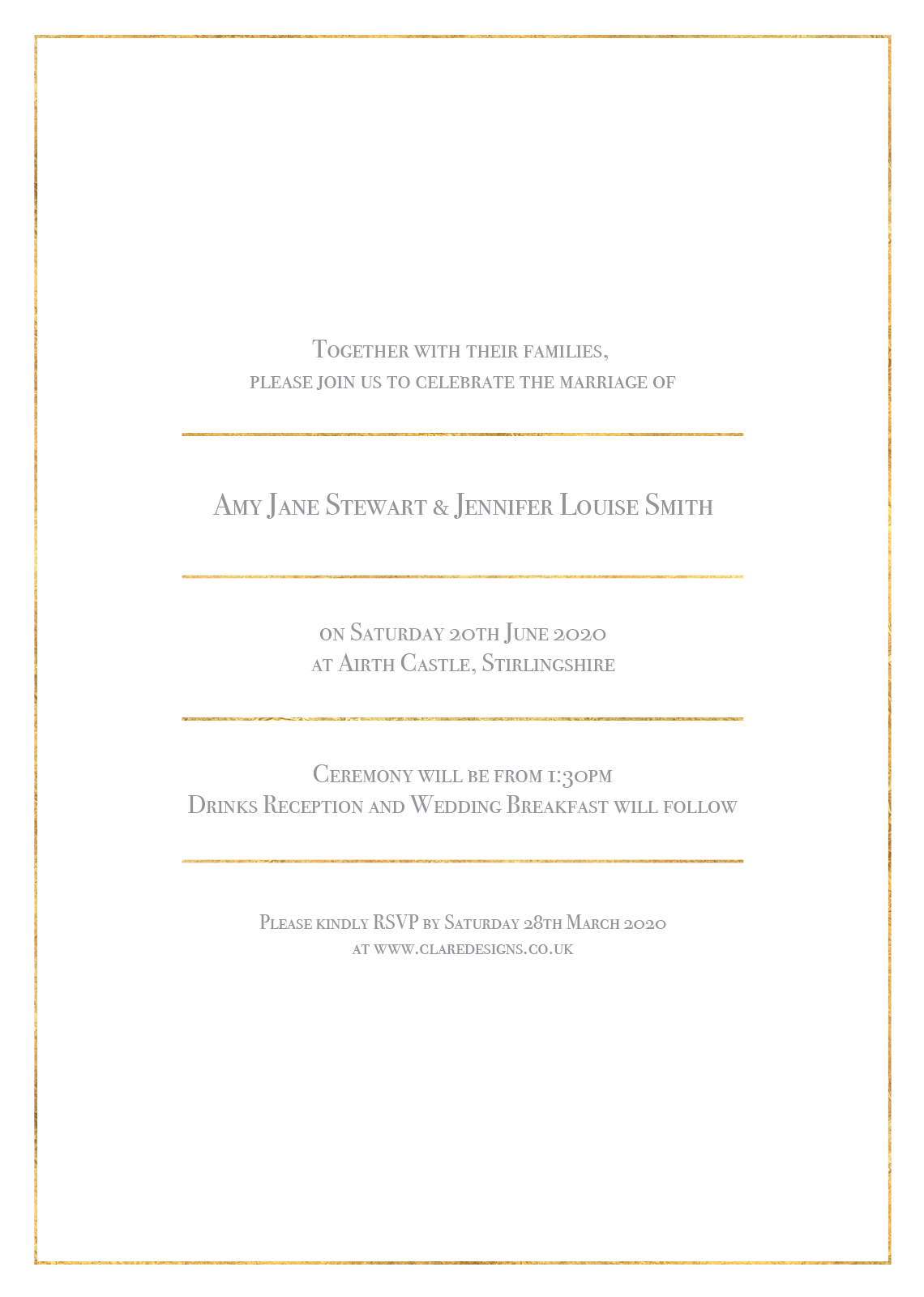 Classic Gold Foil Effect Frame Wedding Invitation / White and Gold Wedding