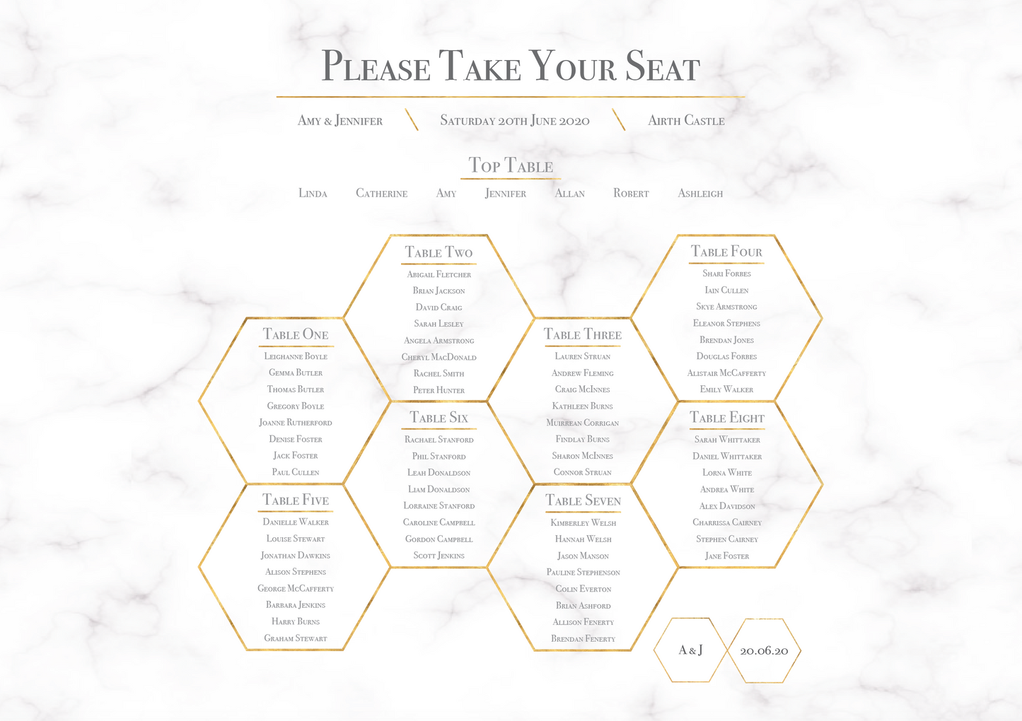 Geometric Marble Honeycomb Wedding Table Plan