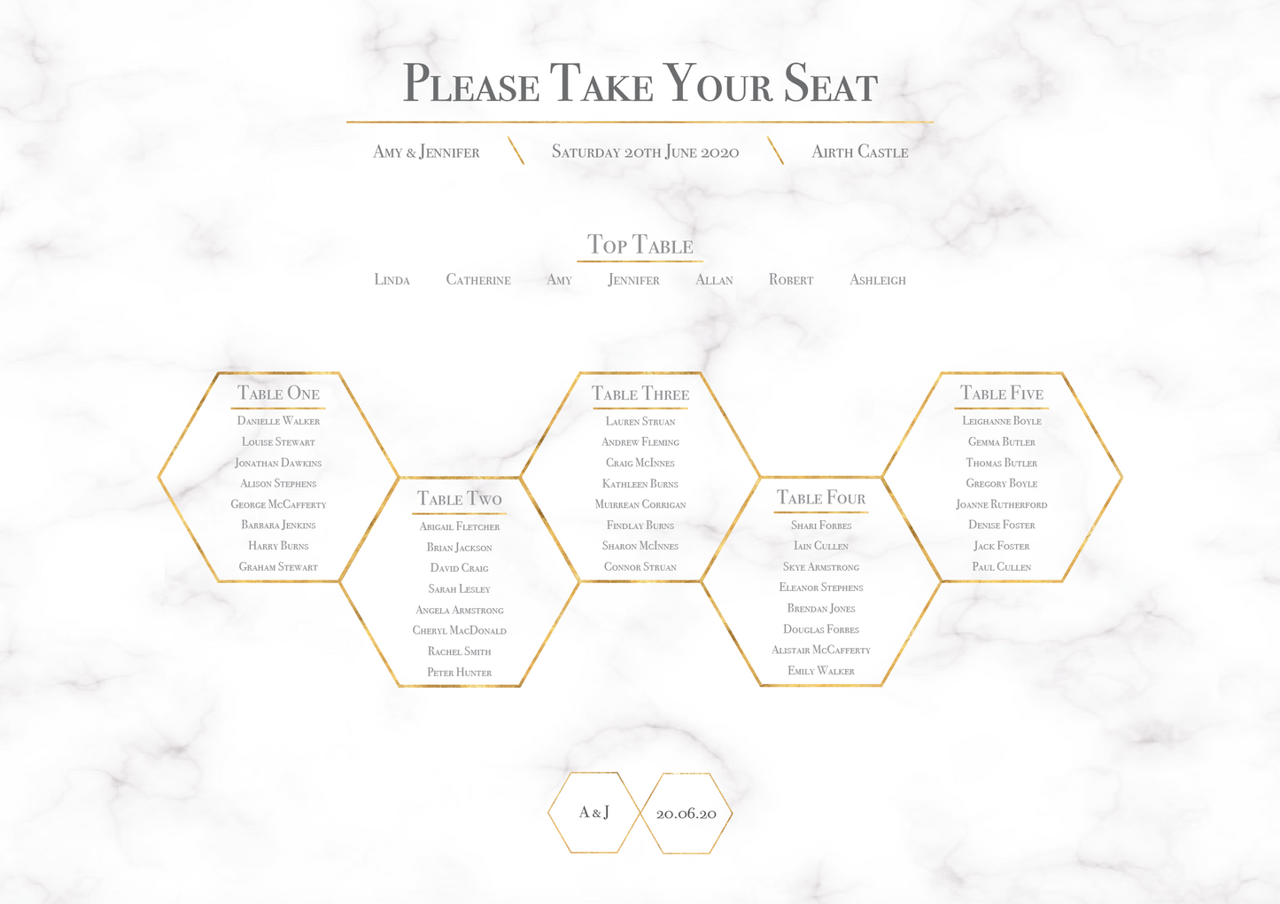 Geometric Marble Honeycomb Wedding Table Plan