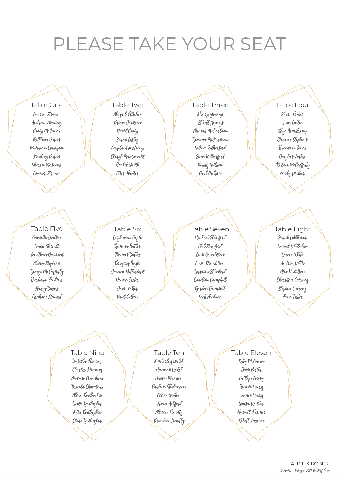 Simple Geometric Frame Wedding Table Plan