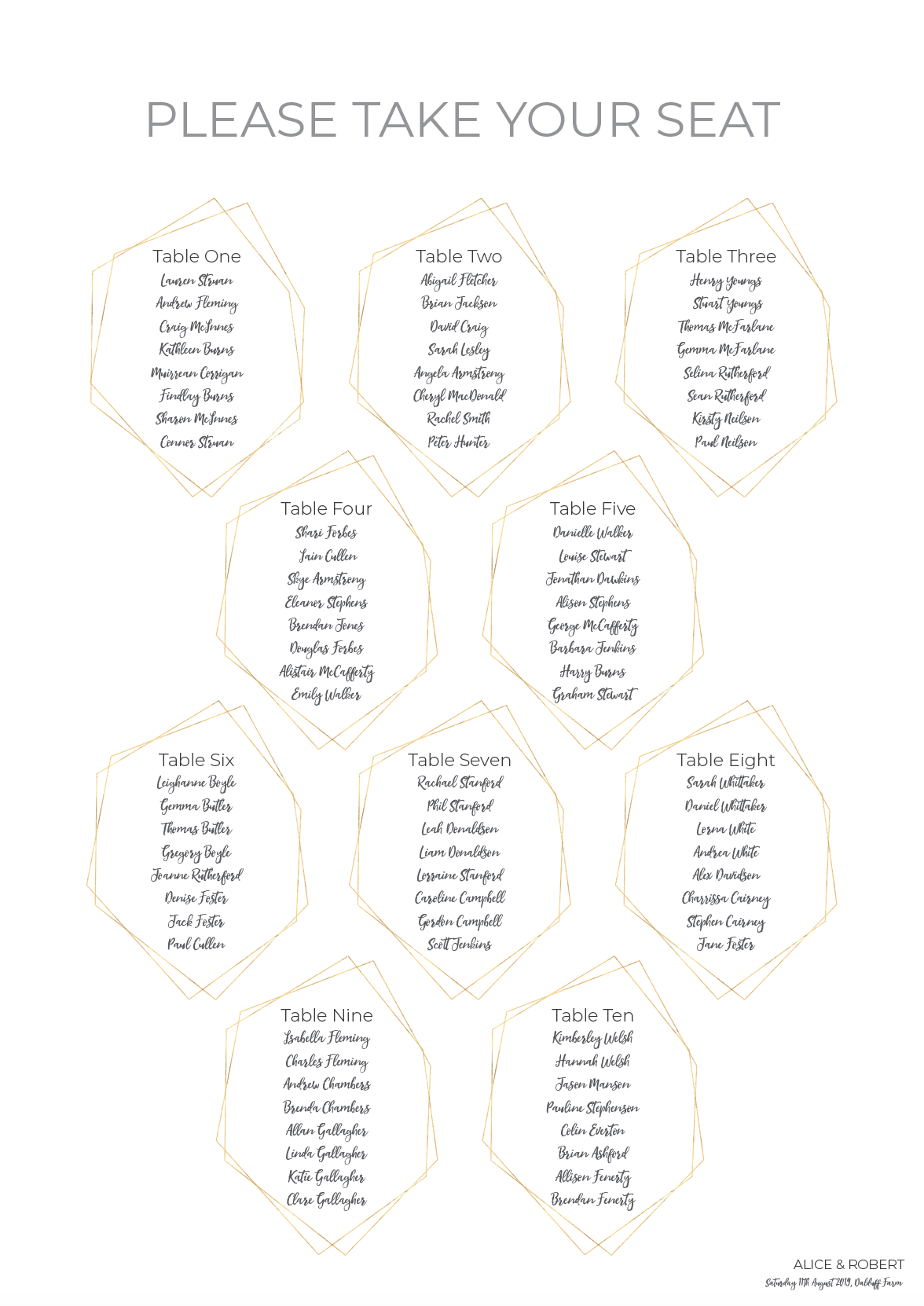 Simple Geometric Frame Wedding Table Plan