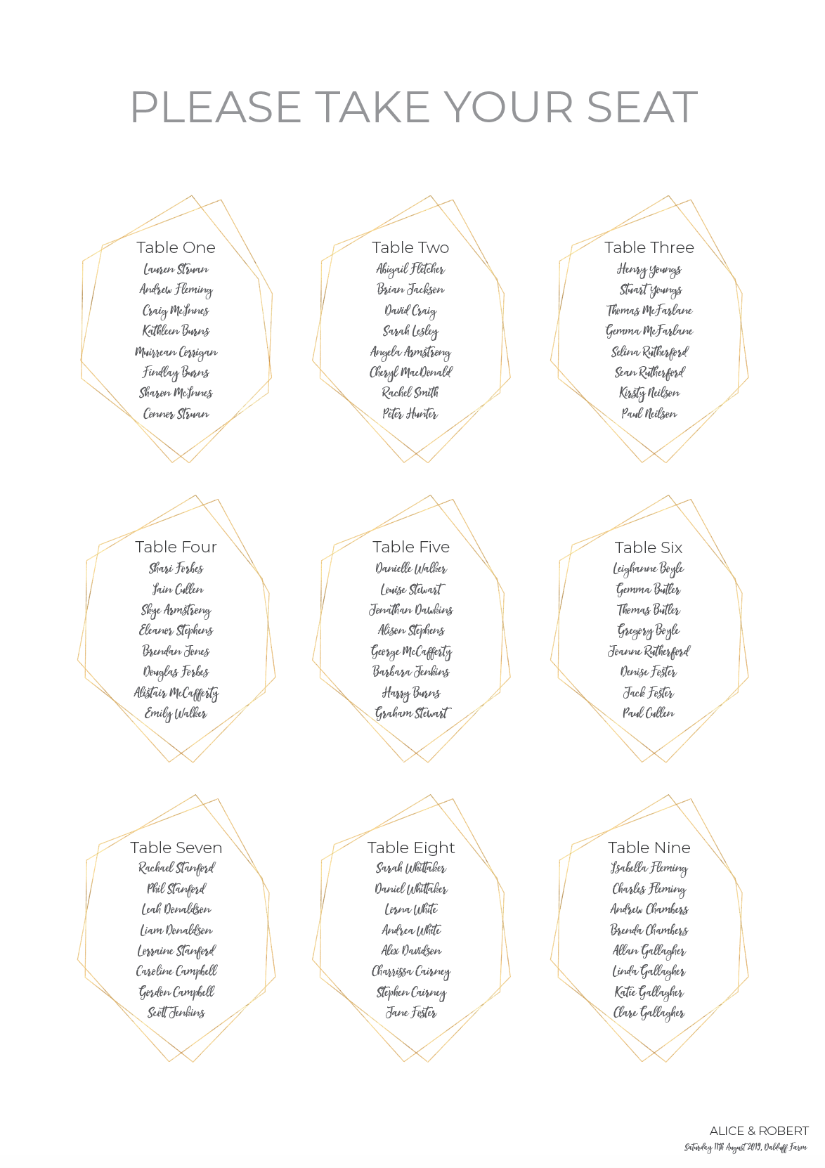 Simple Geometric Frame Wedding Table Plan