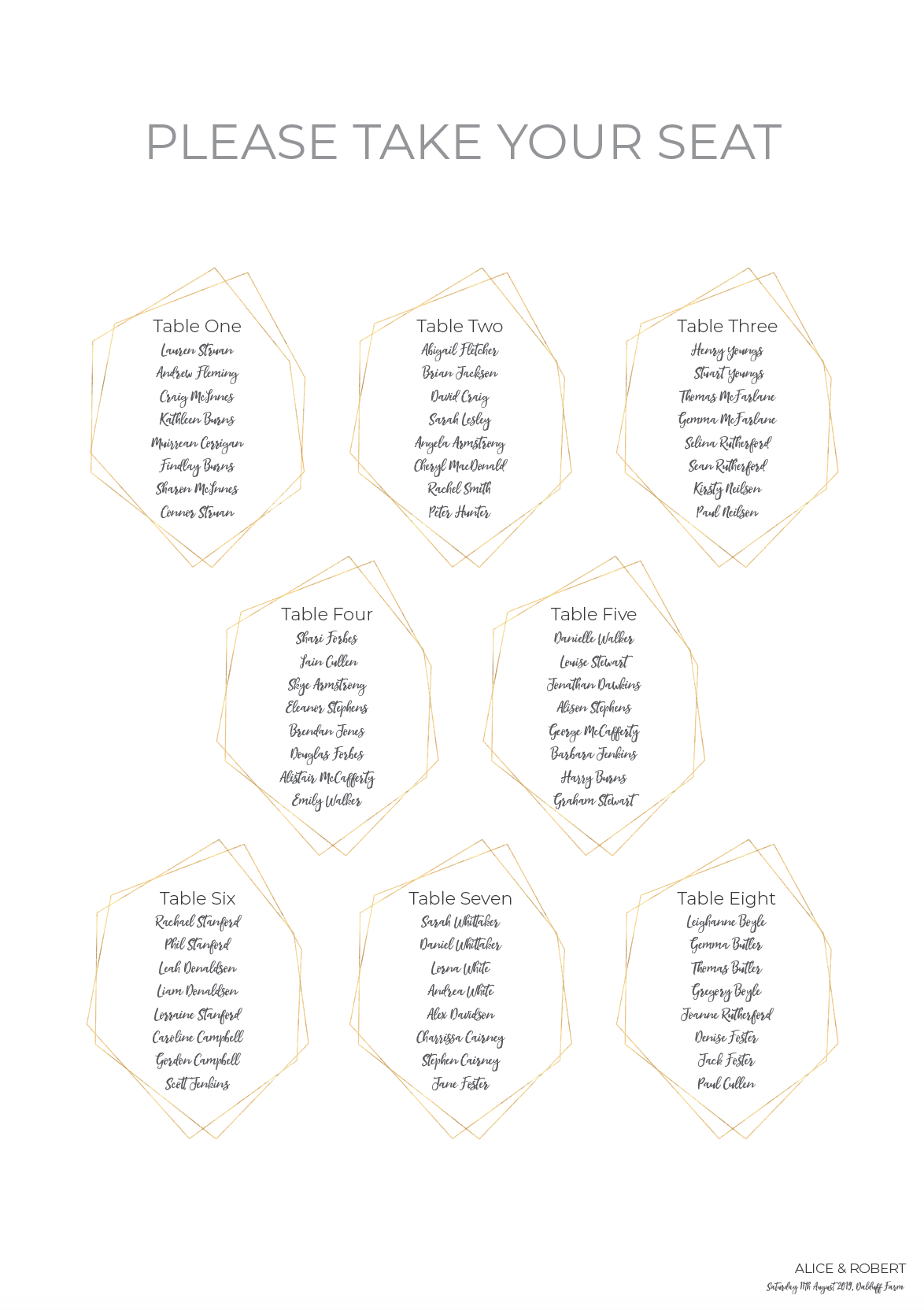 Simple Geometric Frame Wedding Table Plan