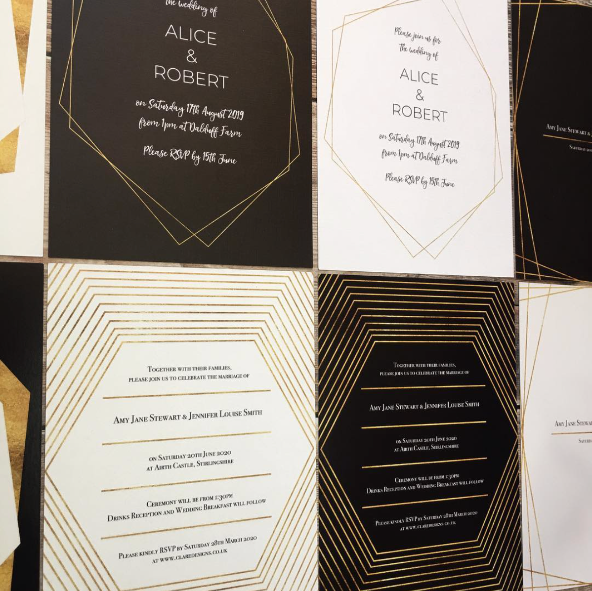 Black, White and Gold Wedding Invitations / Wedding Stationery