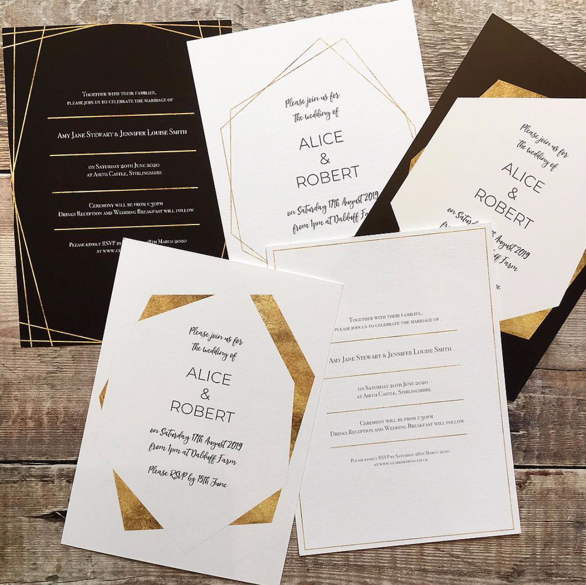 Black, White and Gold Wedding Invitations / Wedding Stationery
