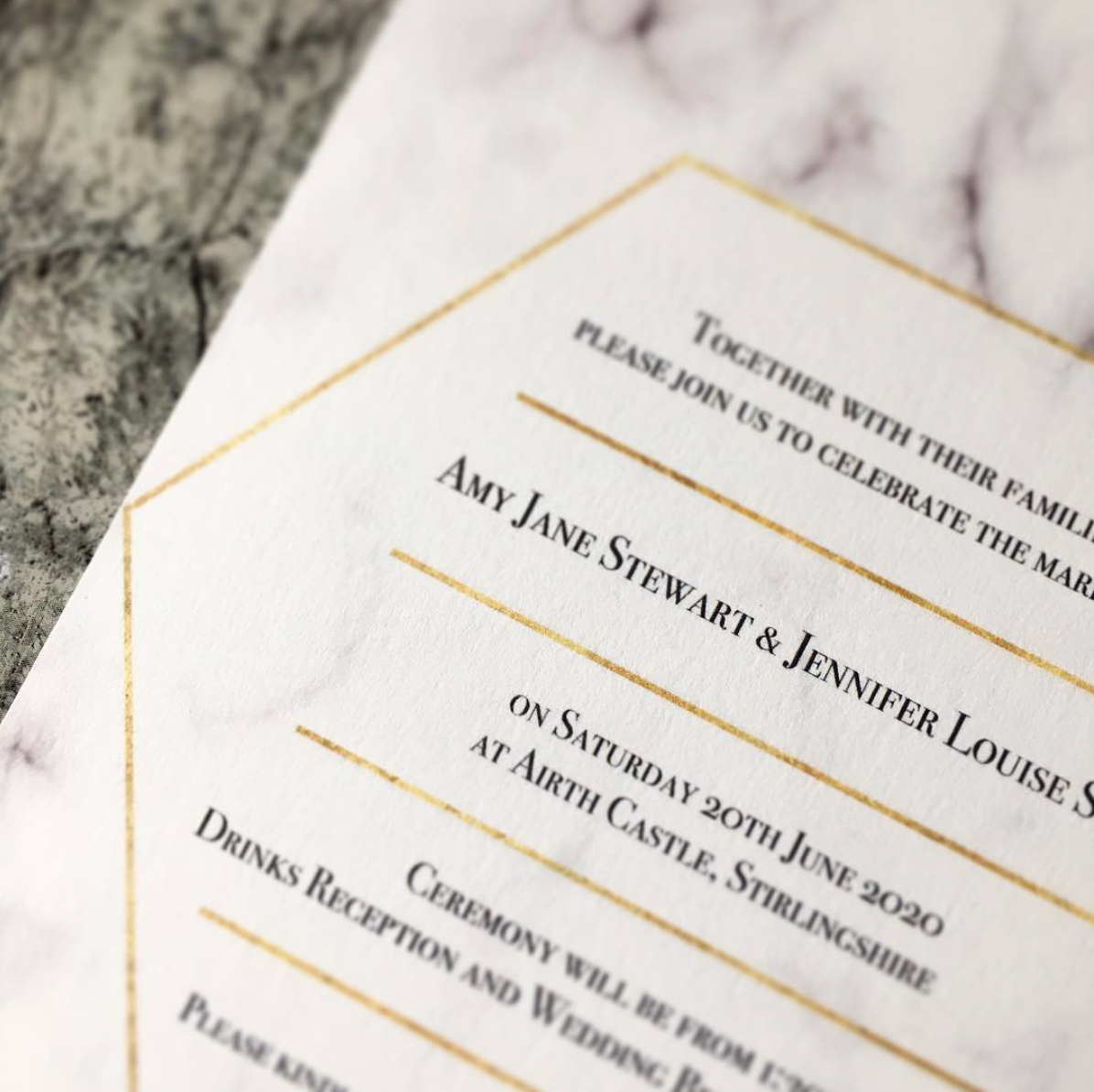 Geometric Marble Gold Foil Effect Frame Wedding Invitation / Wedding Stationery / Marble Wedding