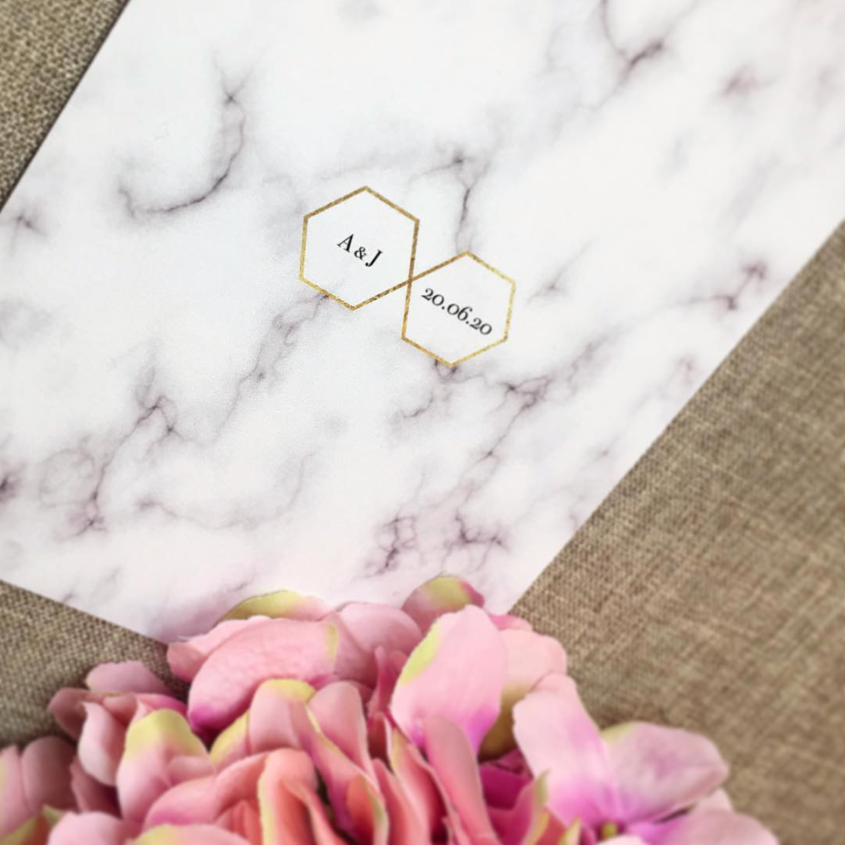 Geometric Marble Gold Foil Effect Frame Wedding Invitation / Wedding Stationery / Marble Wedding