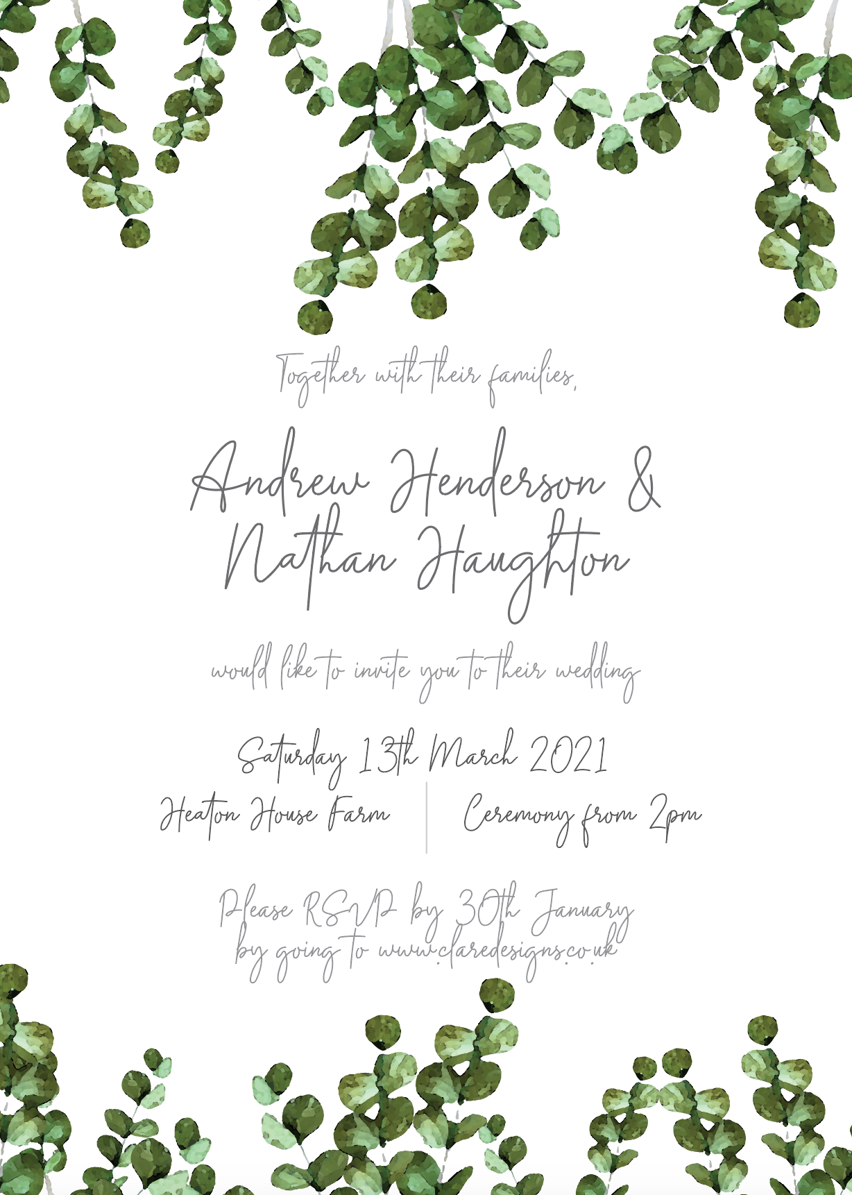 Eucalyptus Wedding Invitation / Natural Wedding / Foliage Wedding Invitation