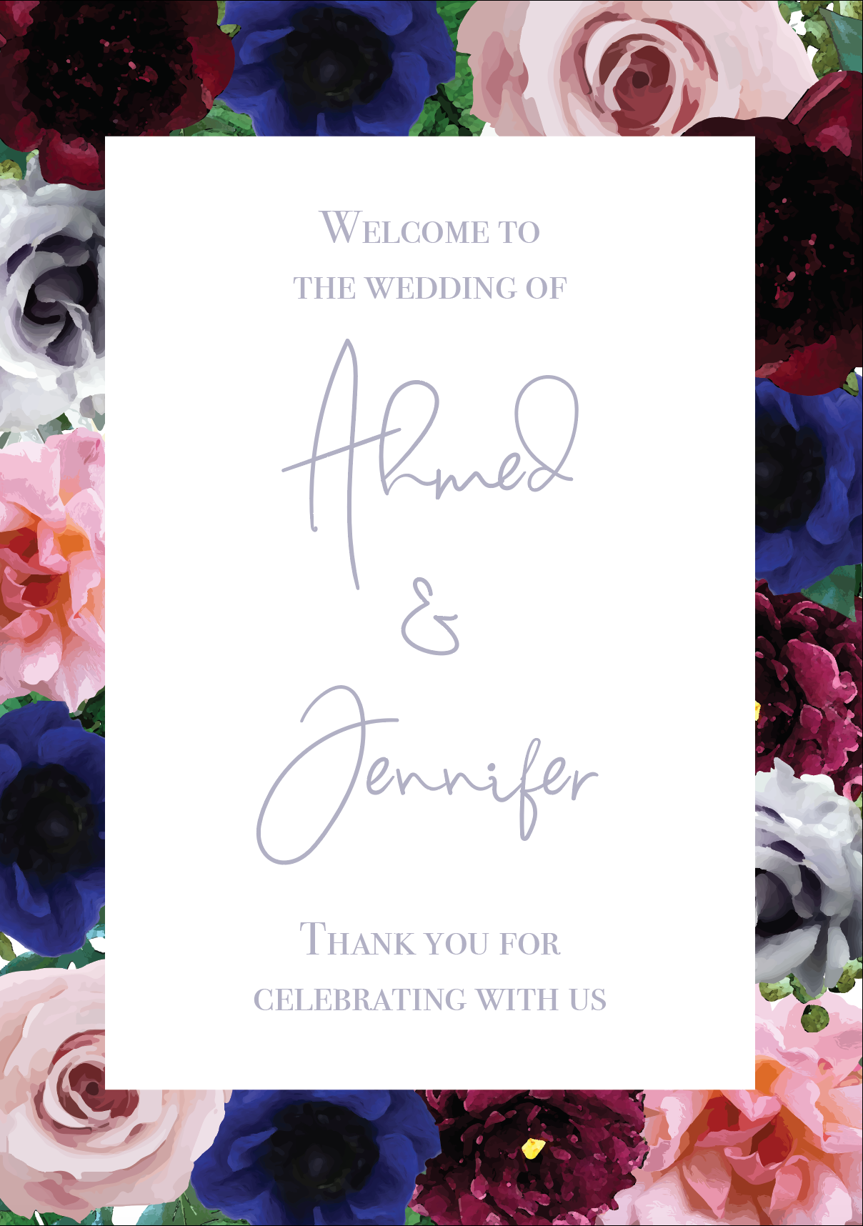 Burgundy, Blue & Blush Border Welcome Sign